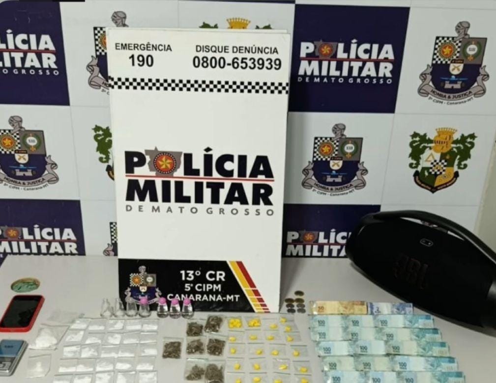 Polícia Militar prende dois homens com maconha, cocaína e drogas sintéticas em Canarana-MT