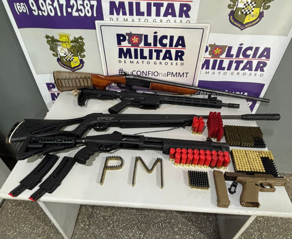 Polícia Militar apreende cinco armas de fogo e mais de 400 munições em Guiratinga-MT