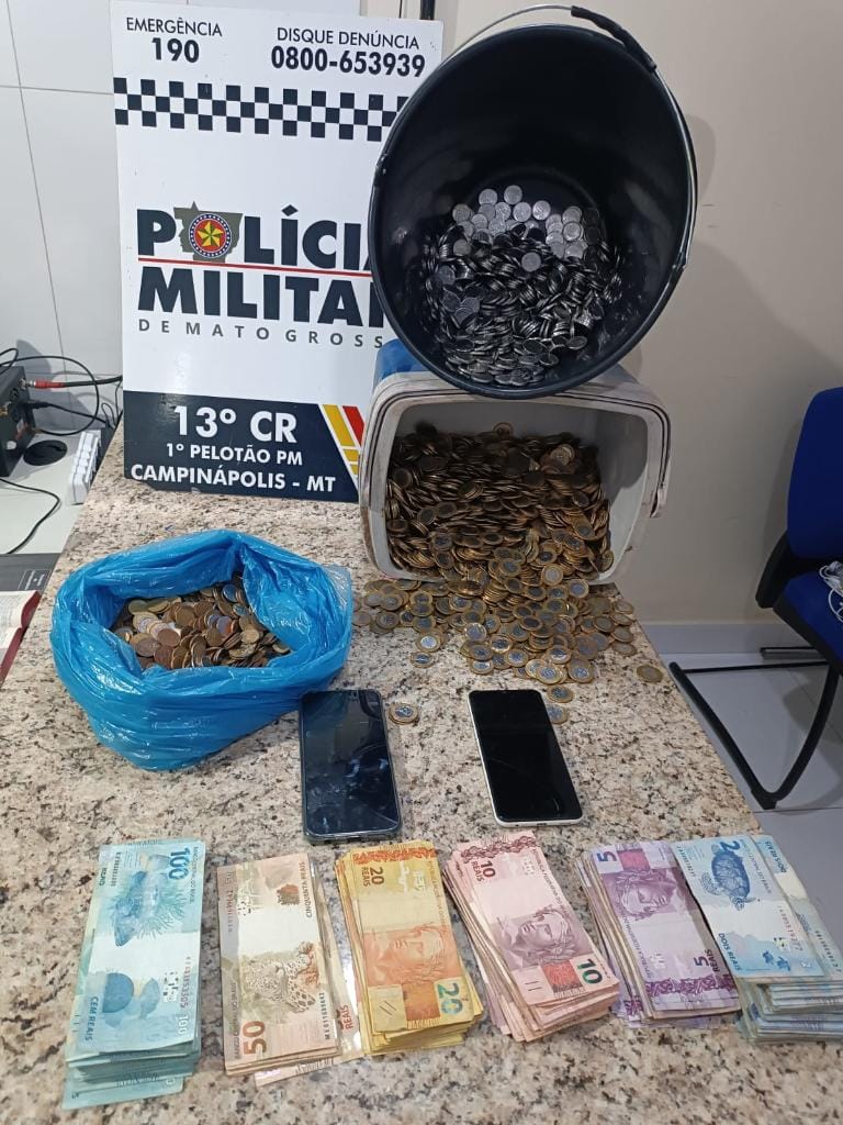 PM prende suspeitos por furto a supermercado em Campinápolis-MT e recupera mais de R$ 26,1 mil