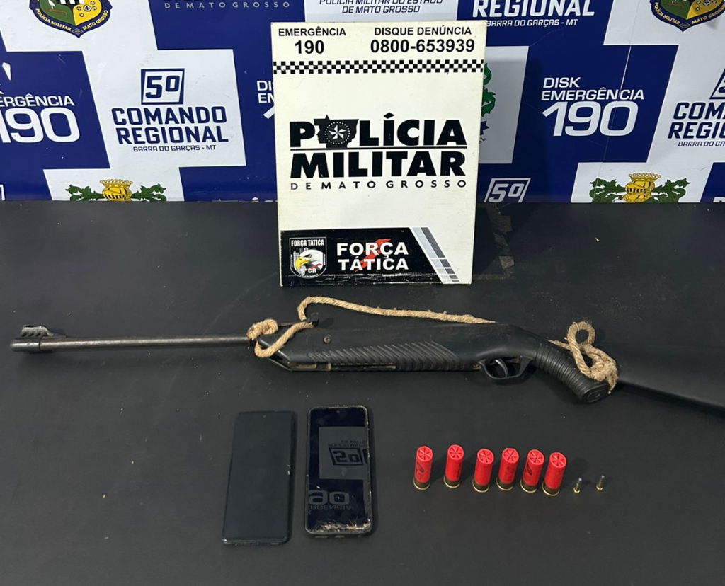 Força Tática MT prende foragido da Justiça e apreende arma de fogo e munições