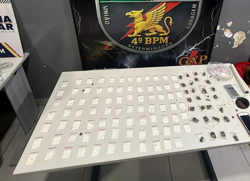 Polícia Militar conduz duas pessoas e apreende 111 porções de drogas em Várzea Grande-MT