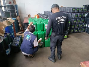 Polícia Civil MT e ANP apreendem mais de 2,6 mil litros de óleo lubrificante em distribuidora de Cuiabá